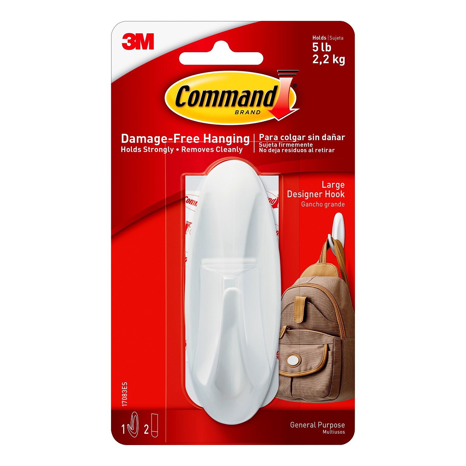 Command Large Decorative Hook, 5lb., White (17083ES)