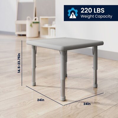 Flash Furniture Wren Square Activity Table, 24" x 24", Height Adjustable, Soft Gray (YUYCX0022SQRSGY)