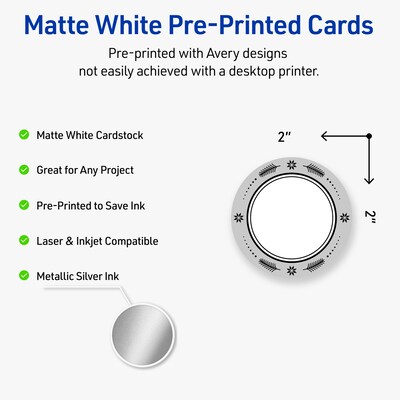 Avery Silver-Metallic Black Matte Blank Card, White, 120/Pack (S00-FKH)