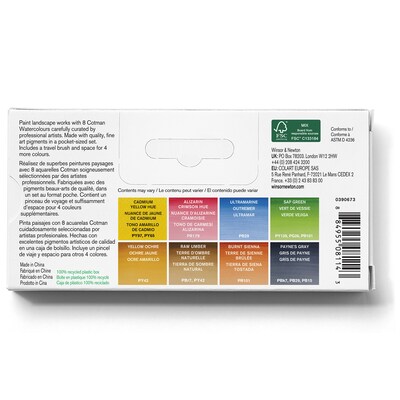 Winsor and Newton Cotman Watercolor Paint Palette, Assorted Colors, 9 Pieces/Set (WNX0390673)