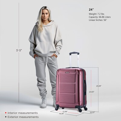 InUSA Pilot 24" Hardside Suitcase, 4-Wheeled Spinner, TSA Checkpoint Friendly, Wine (IUPIL00M-WIN)