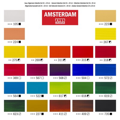 Amsterdam Standard Acrylic General Set, Assorted Colors, 20mL, 24/Set (AMS17820424)