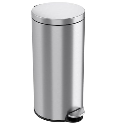 iTouchless SoftStep Round Stainless Steel Step Trash Can with Hinged Lid, 7.93 Gallon (IP08RSS)