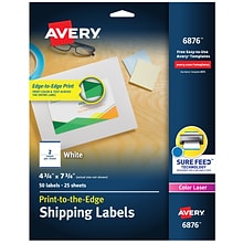 Avery Print-to-the-Edge Laser Shipping Labels, 4-3/4 x 7-3/4, White, 2 Labels/Sheet, 25 Sheets/Pac