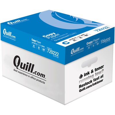 Quill Brand® 8.5" x 11" Copy Paper, 20 lbs., 92 Brightness, 500 Sheets/Ream (720222RM)