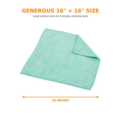 Coastwide Professional Microfiber Cloths, 16" x 16", Green, 12/Pack