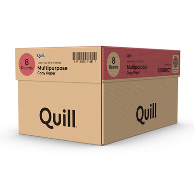 Quill Brand® 8.5" x 11" Multipurpose Copy Paper, 20 lbs., 94 Brightness, 500 Sheets/Ream, 8 Reams/Carton (820888CT)