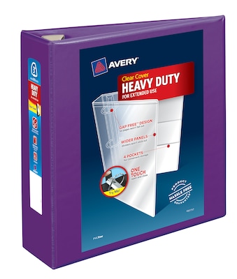 Avery Heavy Duty 3 3-Ring View Binders, One Touch EZD Ring, Purple (79810)