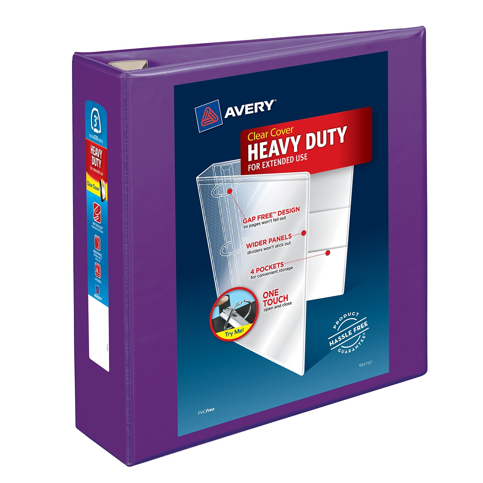 Avery Heavy Duty 3 3-Ring View Binders, One Touch EZD Ring, Purple (79810)