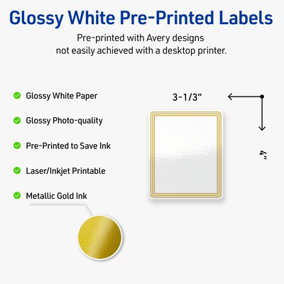 Avery Laser/Inkjet Rectangle Multipurpose Labels, 4 x 3-1/3, White, 40/Pack (S00-DHG)