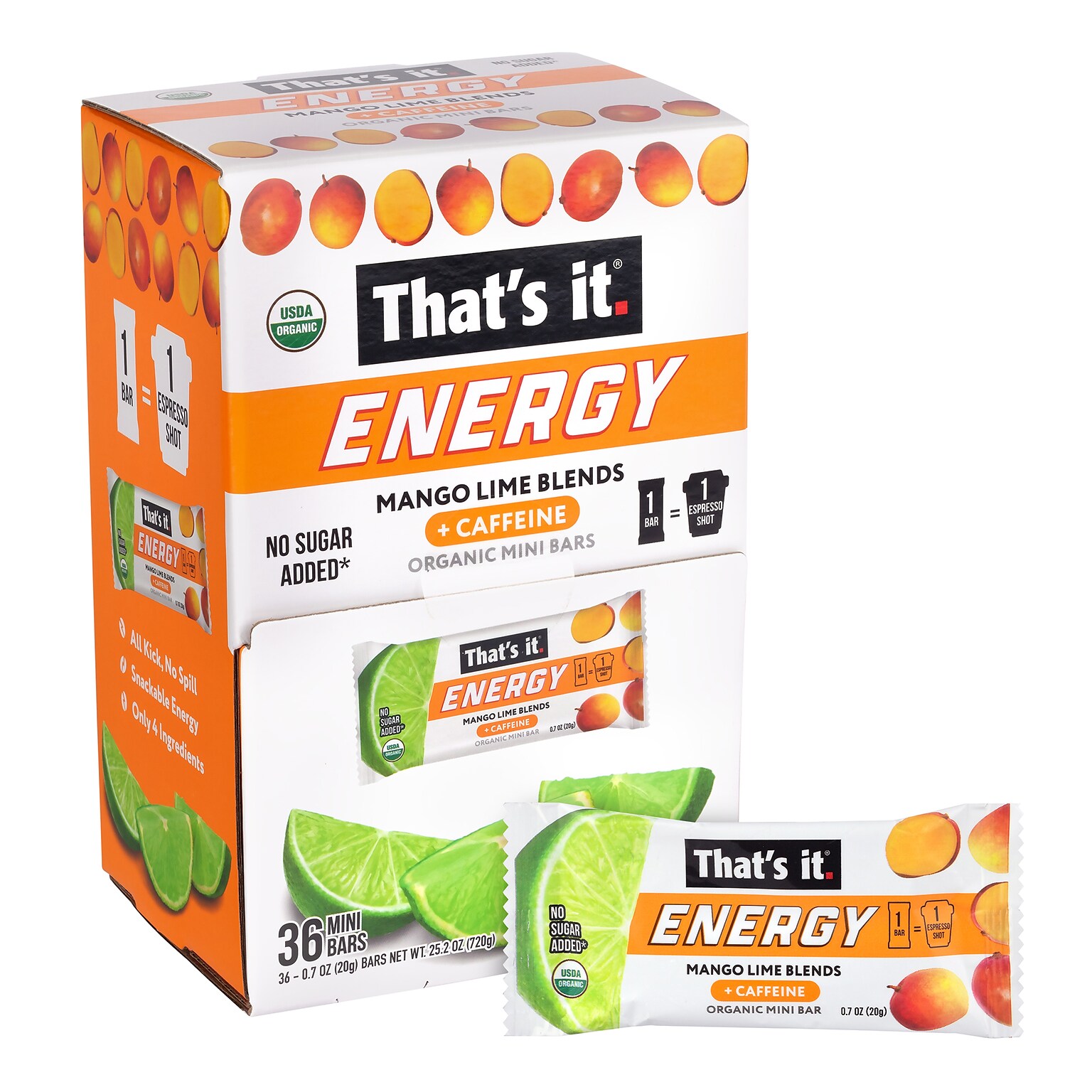 Thats It Gluten Free Organic Mango Lime Blends Energy Bar, 0.7 oz., 36/Pack (220-02520)