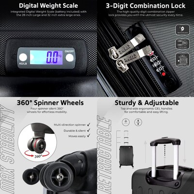 DUKAP Intely 28" Hardside Suitcase, 4-Wheeled Spinner, TSA Checkpoint Friendly, Black (DKINT00M-BLK)