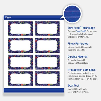 Avery Silver-Navy Matte Blank Card, White, 80/Pack (S00-FJ2)