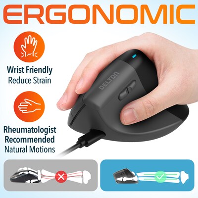 Delton S38 Ergonomic Vertical Optical USB Mouse, Black (DMS38-U)