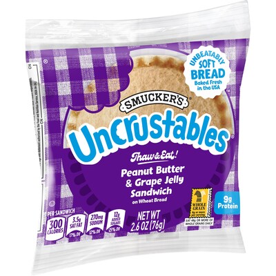 Smuckers Uncrustables Wheat Peanut Butter & Grape Jelly Sandwich, 2.6 oz., 48/Count (220-02219)