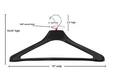 Nahanco 19 Plastic Concave Extra Wide Shouldered Suit Hanger, Black, 50/Pack (H90)