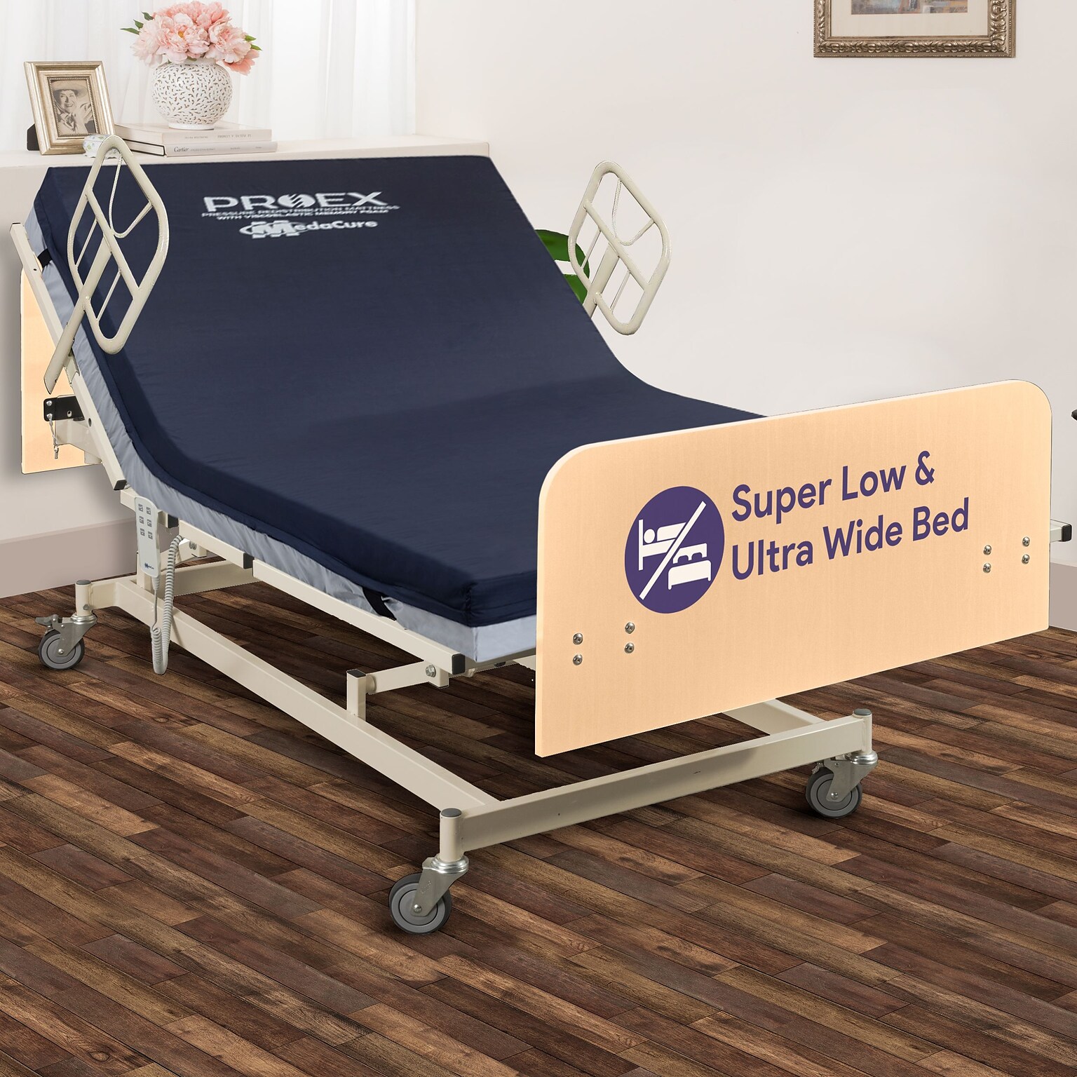 Medacure Ultra Wide Electrical Bariatric Hospital Bed w/ 36 Foam Mattress, 8 Function Hand Pendant, Cherry (MC-SLB48XCH2KA)