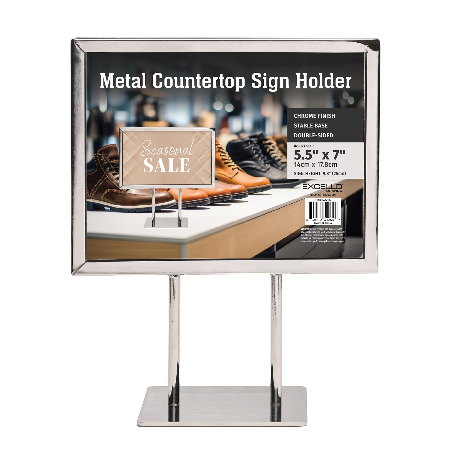 Global Printed Products Horizontal Generic Holder, 5.5 x 7, Table Top/Countertop, Silver Metal (CTSGN-55X7)