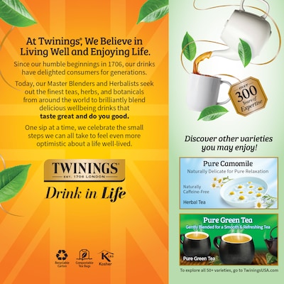 Twinings Pure Peppermint Caffine Free Herbal Tea Bags, 1.76 oz, 25/Box (TNA51724)
