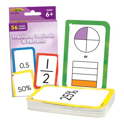 Teacher Created Resources Fractions, Decimals & Percents Flash Cards, 56/Pack, 6 Packs/Bundle (TCR62