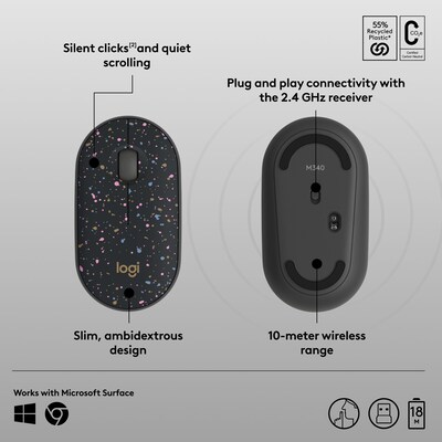 Logitech M340 Limited Edition Wireless Ambidextrous Optical Mouse, Speckles (910-007281)