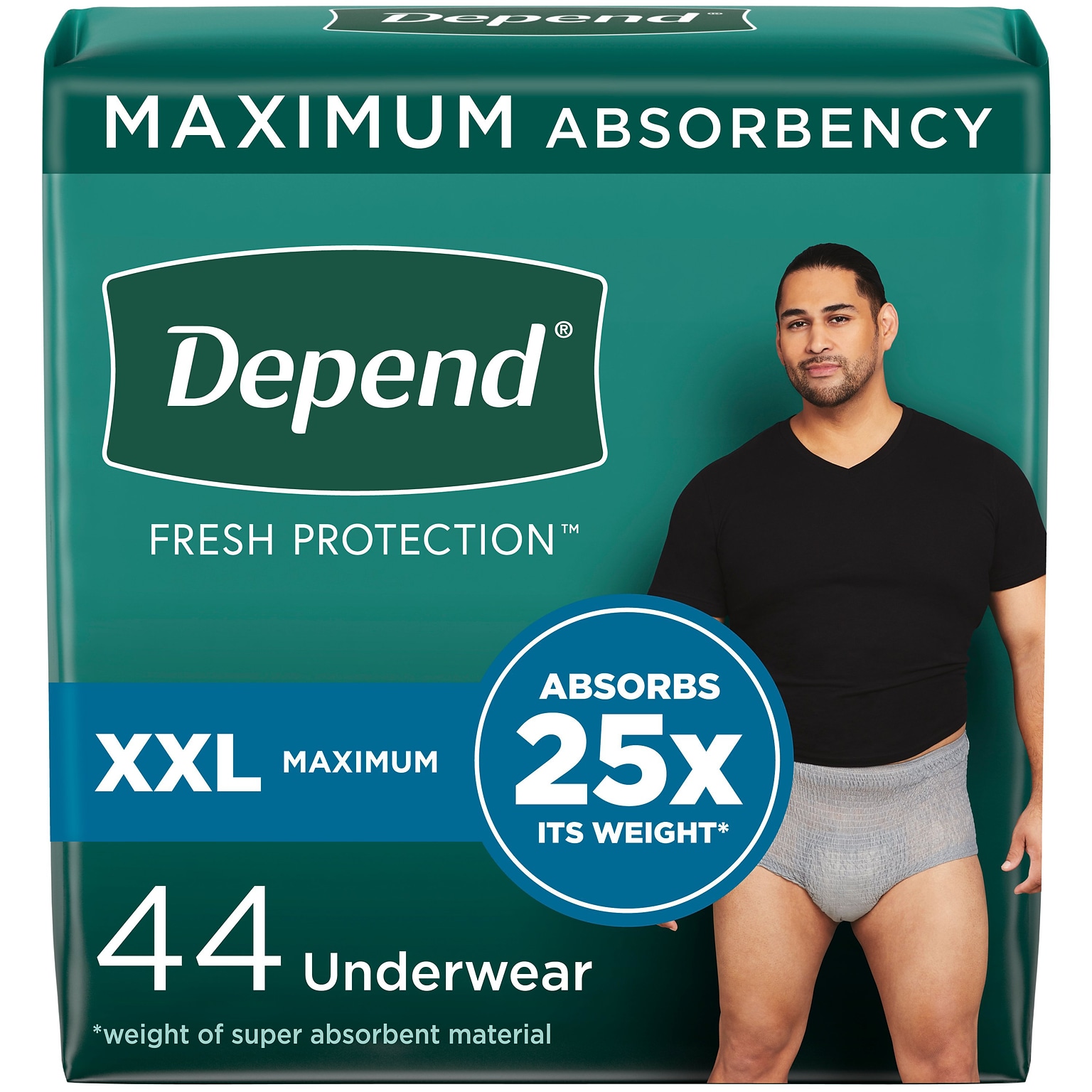 Depend Fresh Protection Adult Incontinence Underwear for Men, Disposable, XXL, Grey, 44 Count (53305)