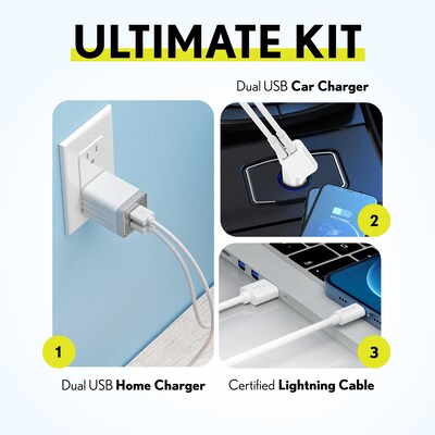 Overtime USB-A Charging Kit for Apple, 12W, White (DAC3IN1)