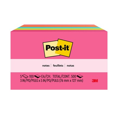 Post-it® Notes, 3 x 5, Poptimistic Collection, 100 Sheets/Pad, 5 Pads/Pack (655-5PK)