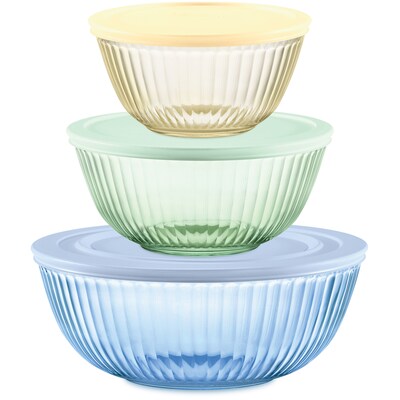 Pyrex Sculpted Colors Tinted Glass Mixing Bowls - 6 Piece Set w/Lids