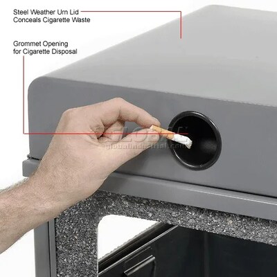 Global Industrial Stone Panel Trash Weather Urn, 12 Gallon Capacity, 13-1/2"W x 13-1/2"D x 35"H, Gray (239576GY)