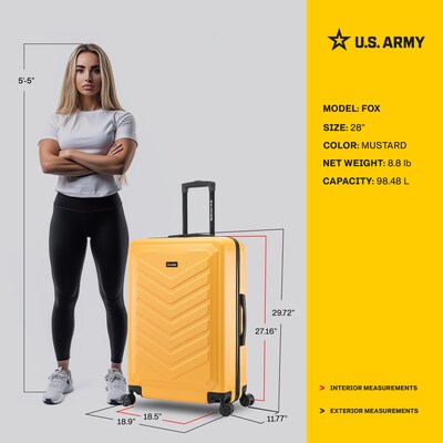 US Army FOX 28" Hardside Suitcase, 4-Wheeled Spinner, TSA Checkpoint Friendly, Mustard (USLFOX00L-MUS)