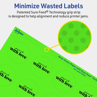 Avery Circle Multipurpose Labels, 1-5/8" Dia., Neon Green, 400/Pack (94507)
