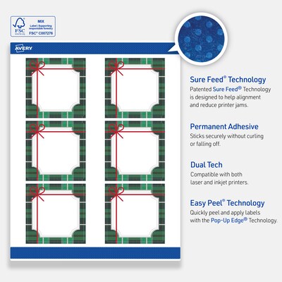 Avery Square Multipurpose Labels, 3" x 3", White, 60/Pack (19479370401)