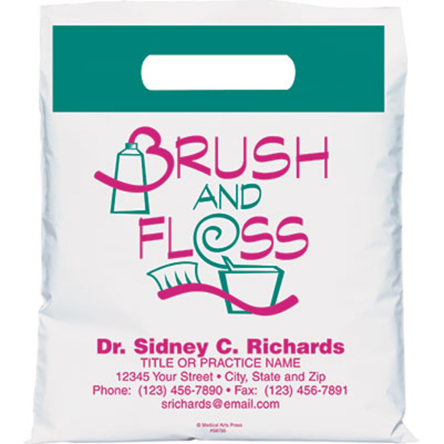 Medical Arts Press® Dental Personalized Small 2-Color Supply Bags; 7-1/2x9, Dental Icons, Brush and Floss, 100 Bags, (59755)