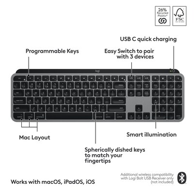 Logitech MX Keys S for Mac Wireless Keyboard, Space Gray (920-011621)