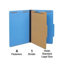 Quill Brand® 2/5-Cut Tab Pressboard Classification File Folders, 1-Partition, 4-Fasteners, Legal, Bl