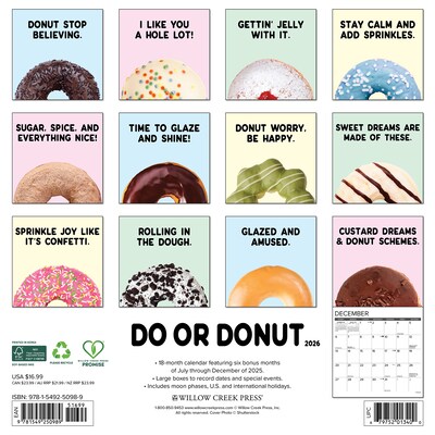 2026 Willow Creek Do or Donut 12 x 12 Monthly Wall Calendar (50989)