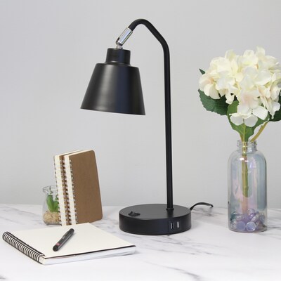 Simple Designs Sleek Essentials LED Desk Lamp, 16", with USB Ports, Black (LD1071-BLK)