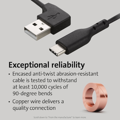 Kensington 12.9" Charge & Sync USB-C Cable, 5/Pack, Black (K65610WW)