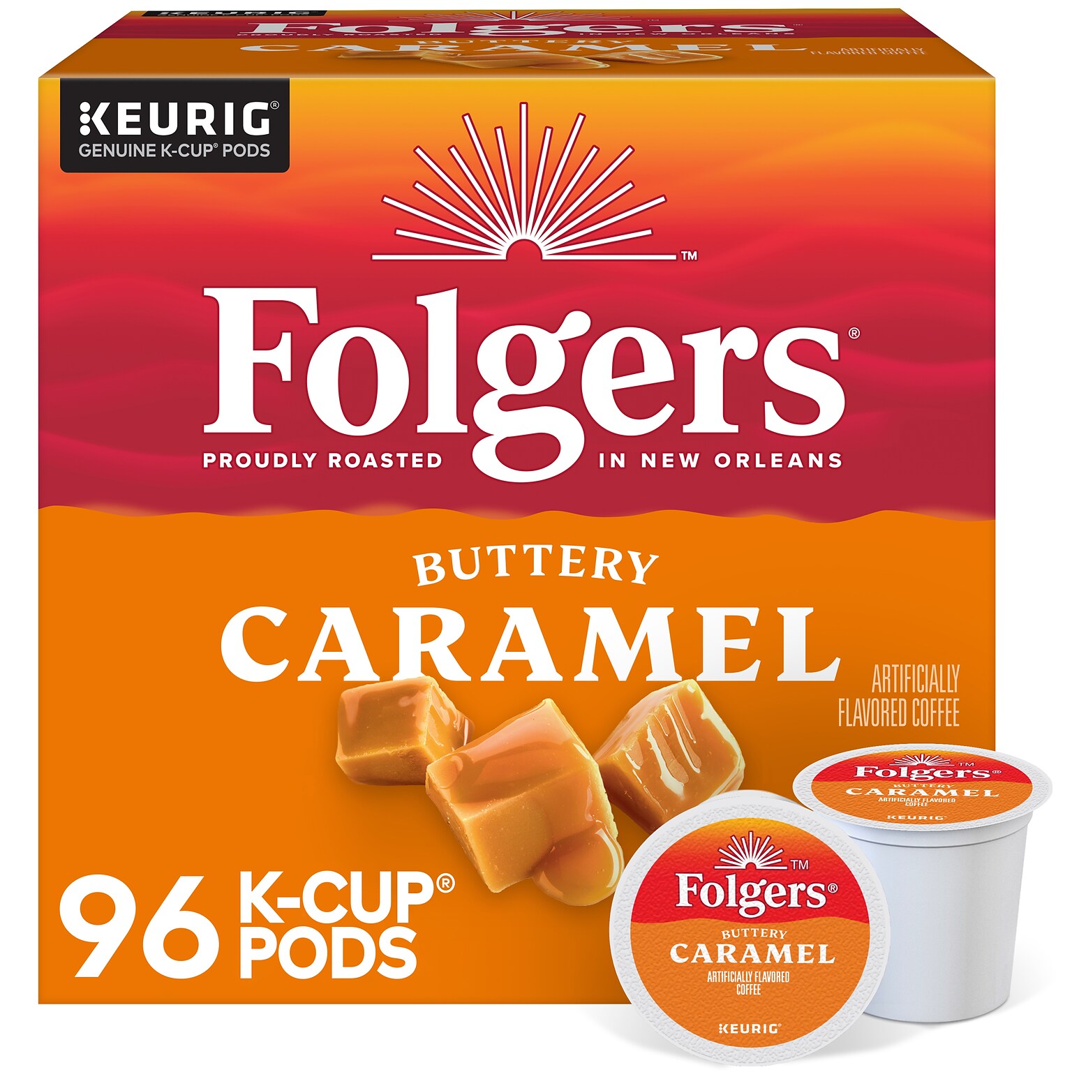 Folgers Buttery Caramel Coffee, Keurig K-Cup Pod, Medium Roast, 24/Box, 4 Boxes/Carton (6680CT)