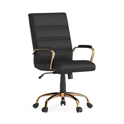 Flash Furniture Whitney Ergonomic LeatherSoft Swivel Mid-Back Executive Office Chair, Black/Gold (GO2286MBKGLD)