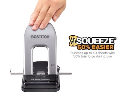 Bostitch EZ Squeeze 2-Hole Punch, 40 Sheet Capacity, Black/Silver (2340)