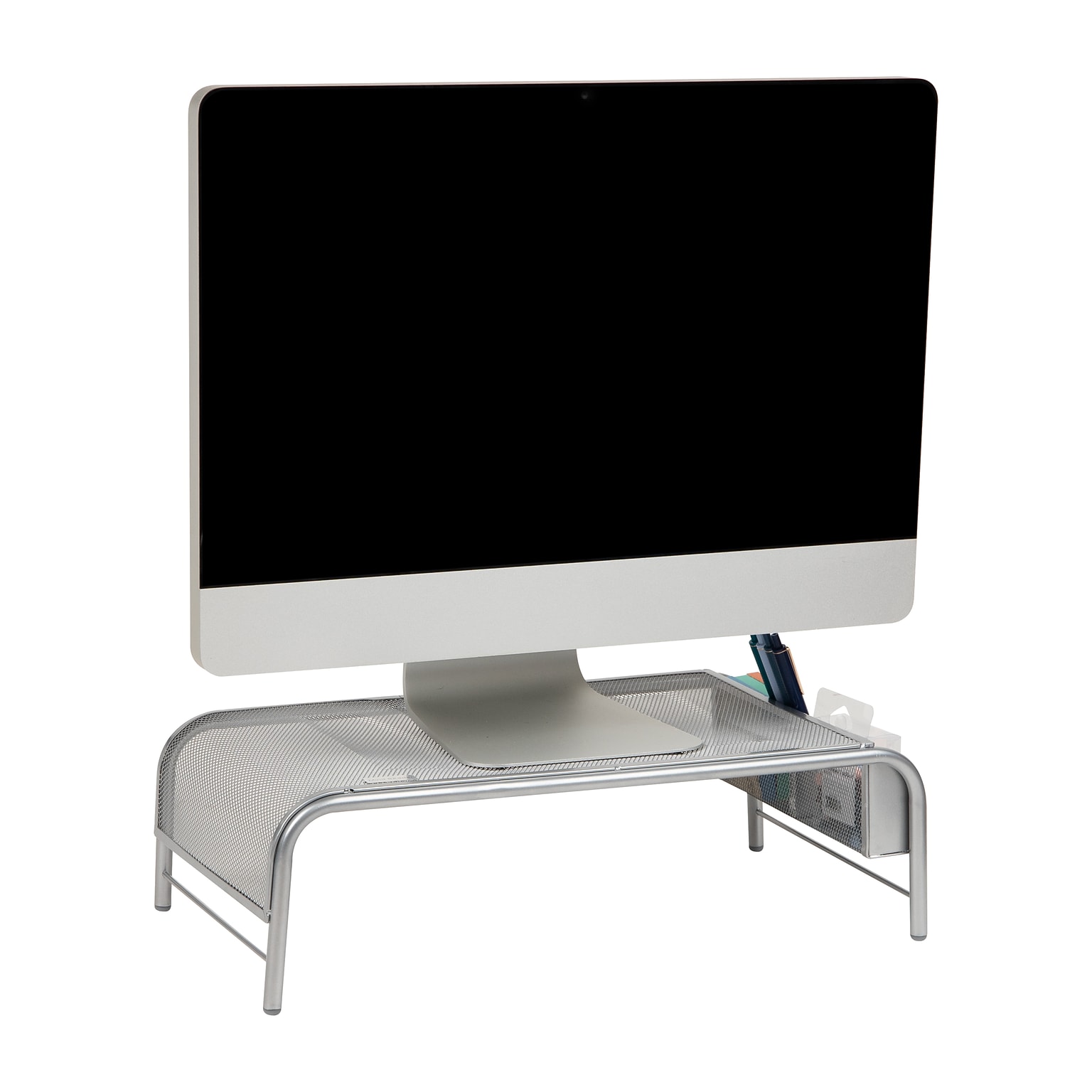 Mind Reader Ventilated Monitor Stand with Side Storage, Silver (MESHM-SIL)