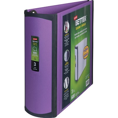 Staples® Better 3 3 Ring View Binder with D-Rings, Purple (20246)