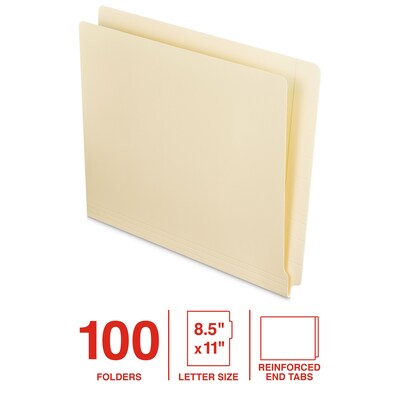 Staples End Tab File Folder, Straight Cut, Letter Size, Manila, Reinforced Tab, 100/Box (ST62569)