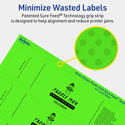 Avery Laser/Inkjet Multipurpose Rectangle Labels, 1" x 7", Neon Green, 160/Pack (94225)