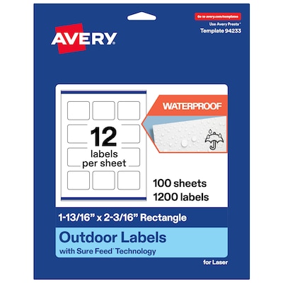 Avery Waterproof Rectangle Laser Multipurpose Labels, 1-13/16 x 2-3/16, White, 1200/Box (194793992