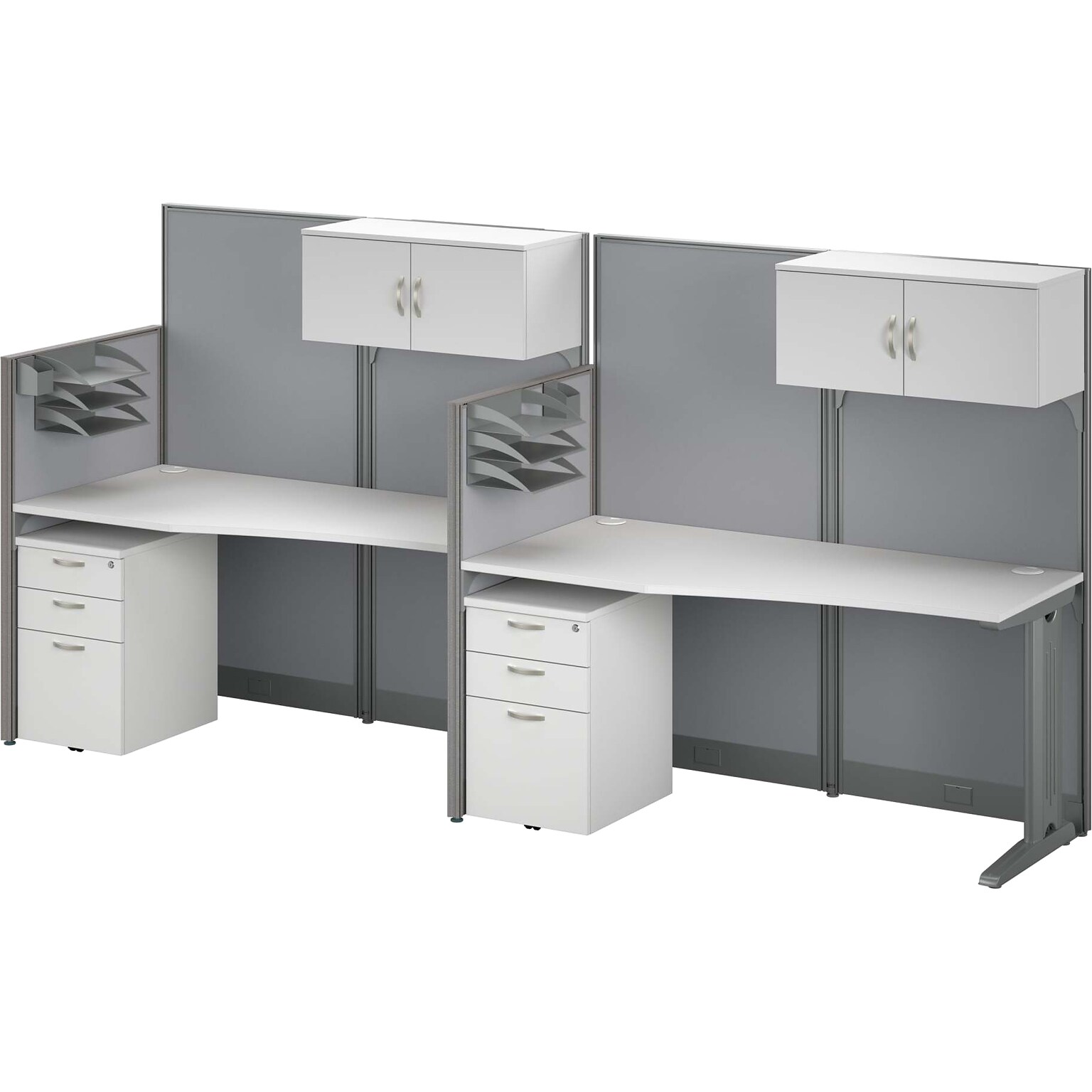 Bush Business Furniture Office in an Hour 63H x 129W 2 Person In-Line Cubicle Panel Workstation, Pure White (OIAH005WH)