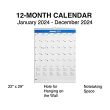 2024 Quill Brand® 30 x 20 Vertical Wall Calendar, Blue (5216524QCC)