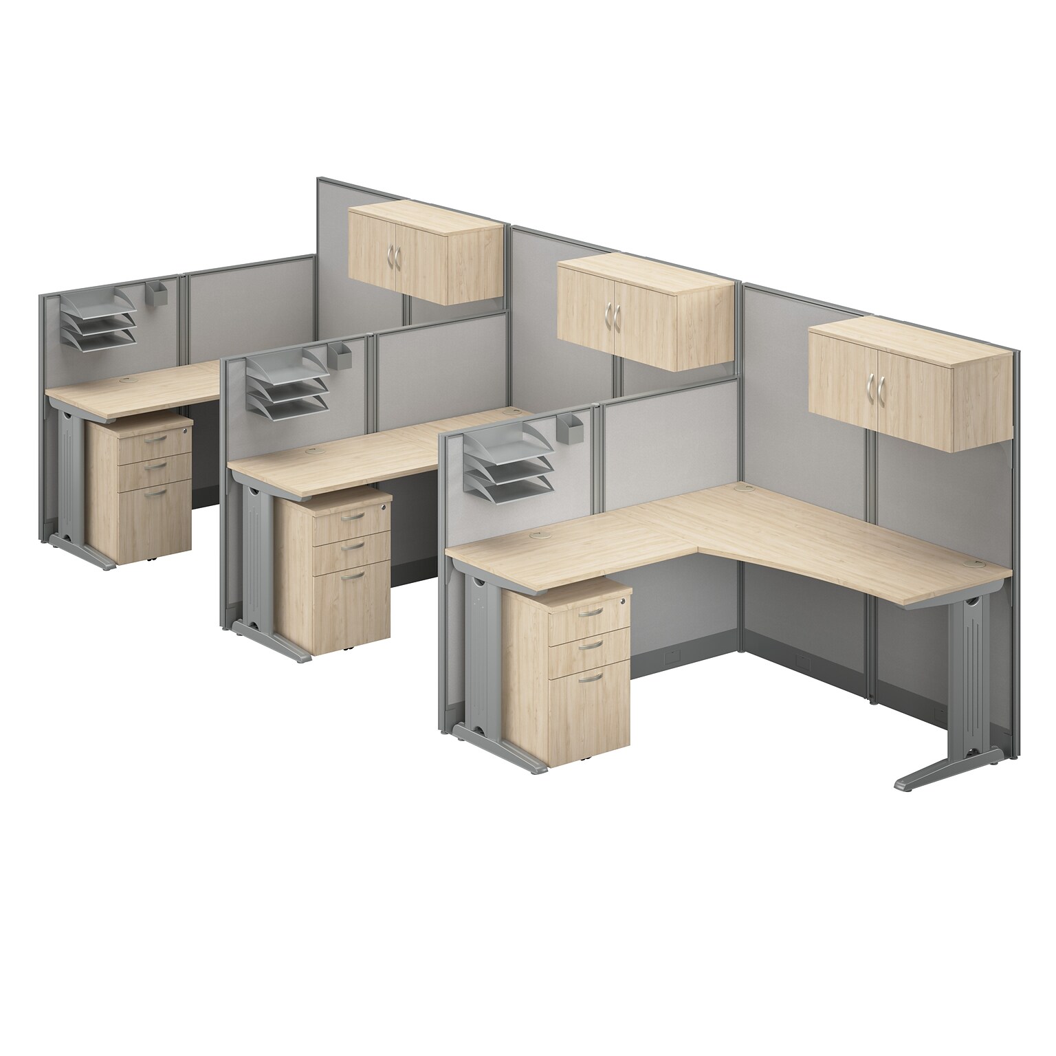 Bush Business Furniture Office in an Hour 3 Person L Cubicle Desk Set, Natural Elm (OIAH006NE)